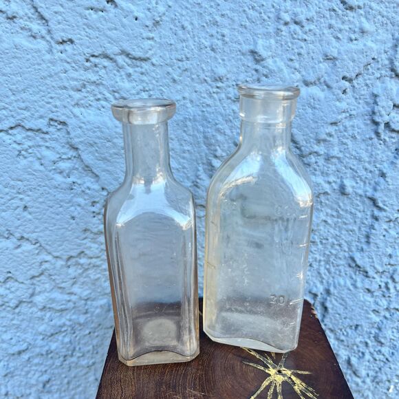 Vintage Glass Bottles Set Two Rustic Cottagecore Decor Vases - Picture 1 of 10